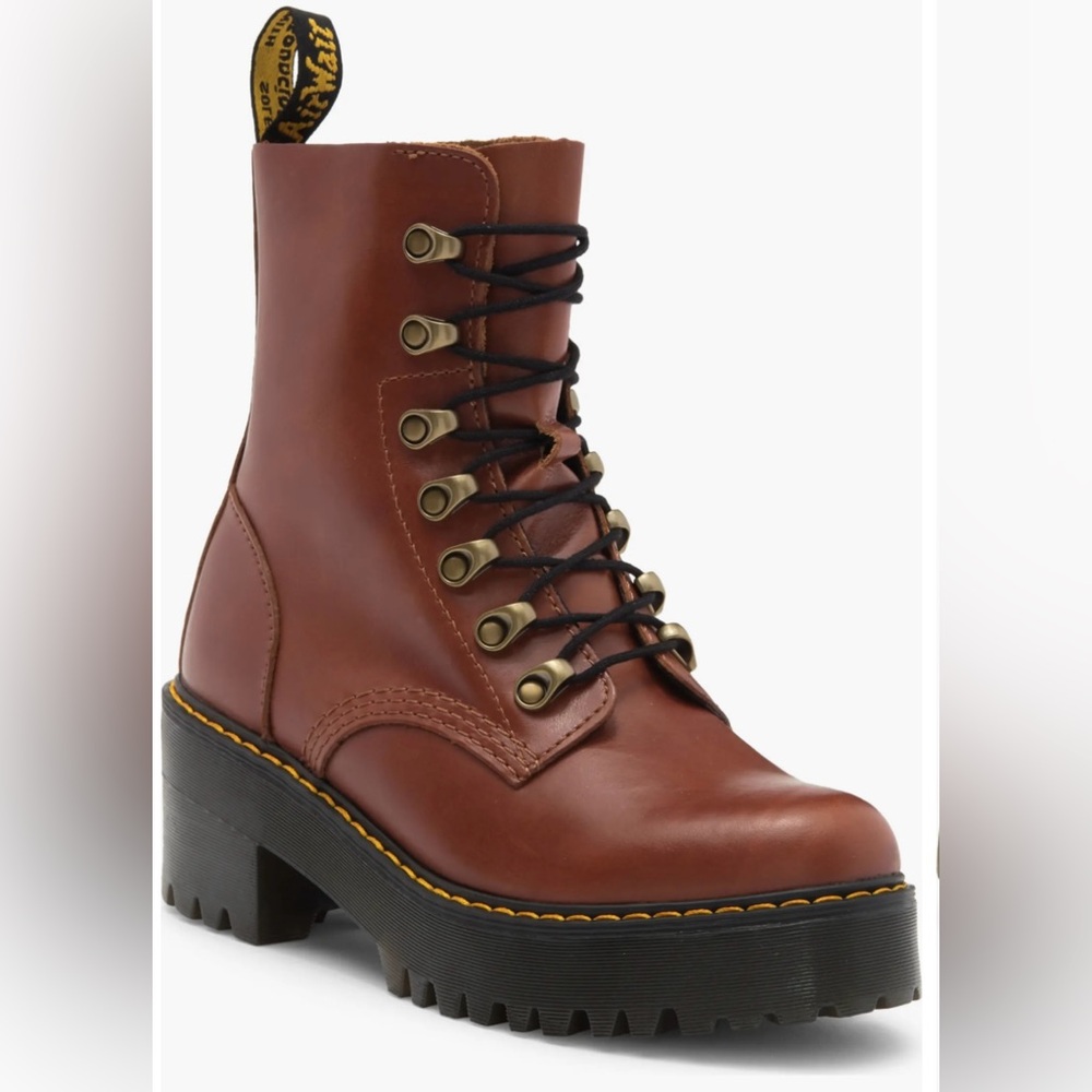NEW Dr. Martens Leona Combat Boot in Saddle Tan Farrier - size 7 US/ 5 UK